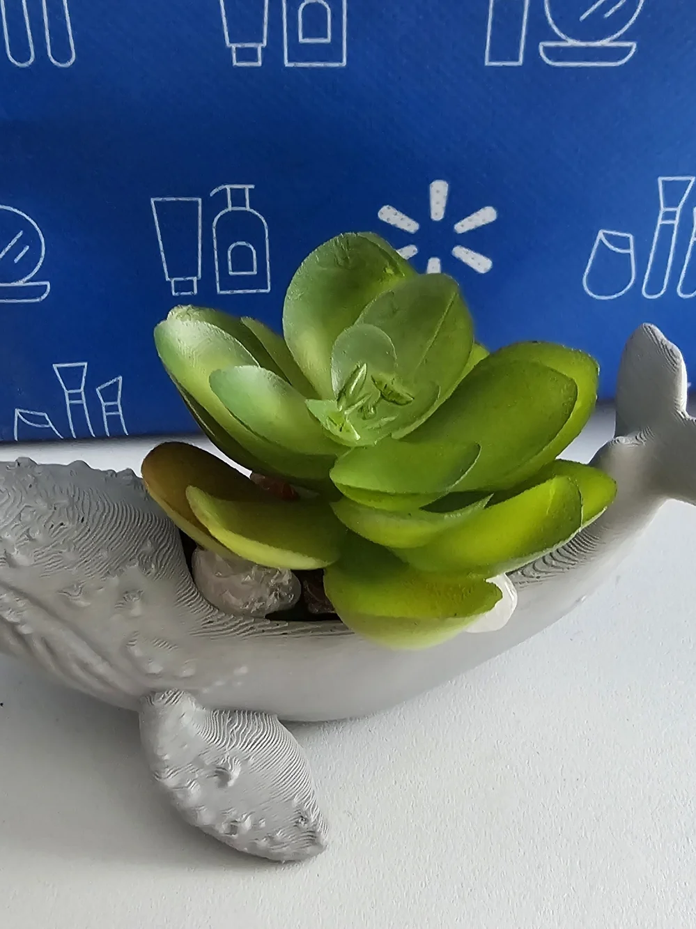 Gray Whale Faux Succulent Planter - Green Succulent